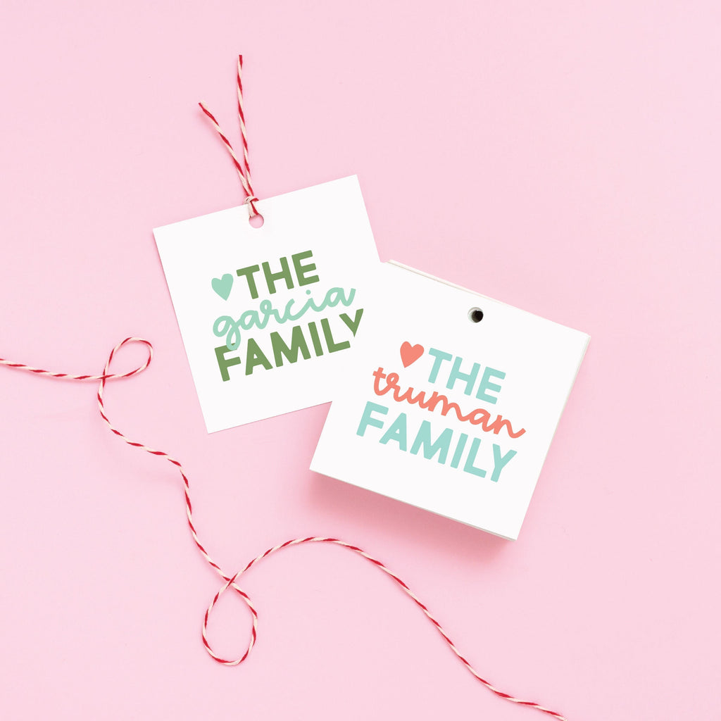 Heart Family Gift Tag, Custom Name Gift Tag, Family Gift Tag, Couples Gift Tag, Hostess Gift, To From Tag, Custom Square Tag 007T