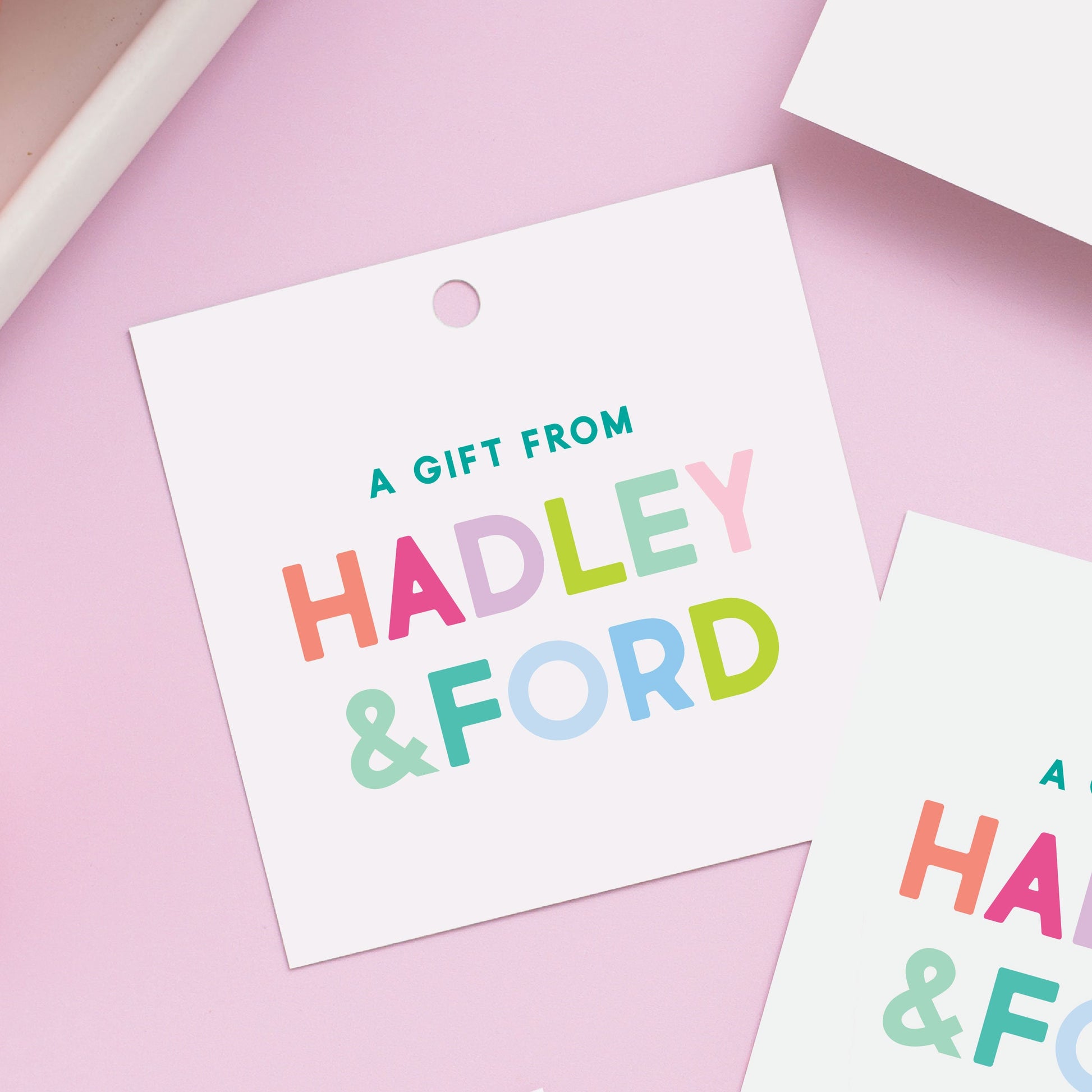 Multicolored Gift Tag, Custom Name Gift Tag, Family Gift Tag, Couples Gift Tag, Hostess Gift, To From Tag, Custom Square Tag 014T